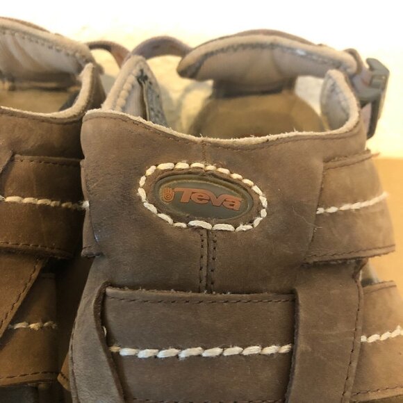 TEVA Sandals Men's Size 9 Brown Tan Leather Stitching Pattern F10004L Hiking - Picture 9 of 12